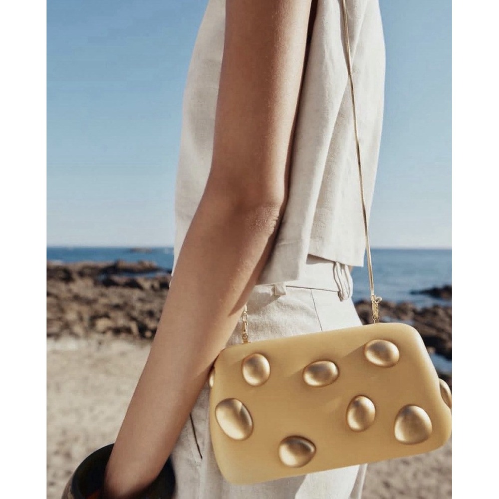 Zara Gold Pebbles Rigid Clutch Purse Crossbody Luxury Bag Tik Tok Runway